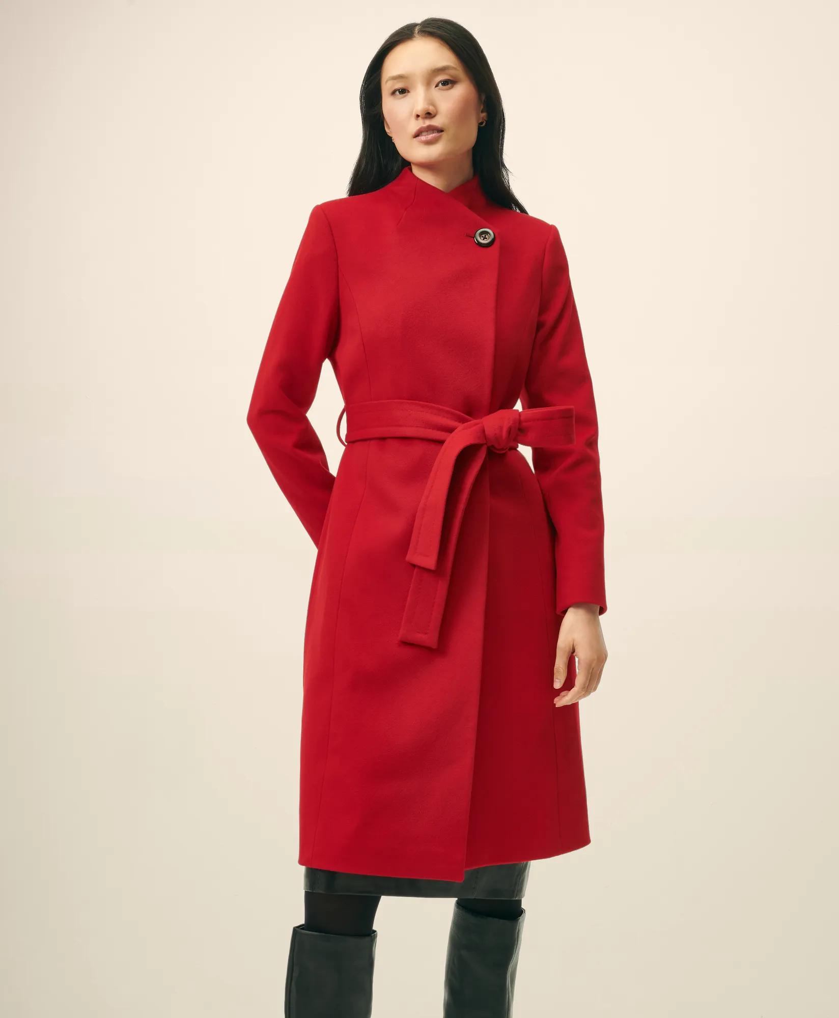 Wrap Coat in Water-Repellent Brushed-Twill Wool primary