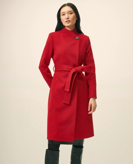 Wrap Coat in Water-Repellent Brushed-Twill Wool, image 1