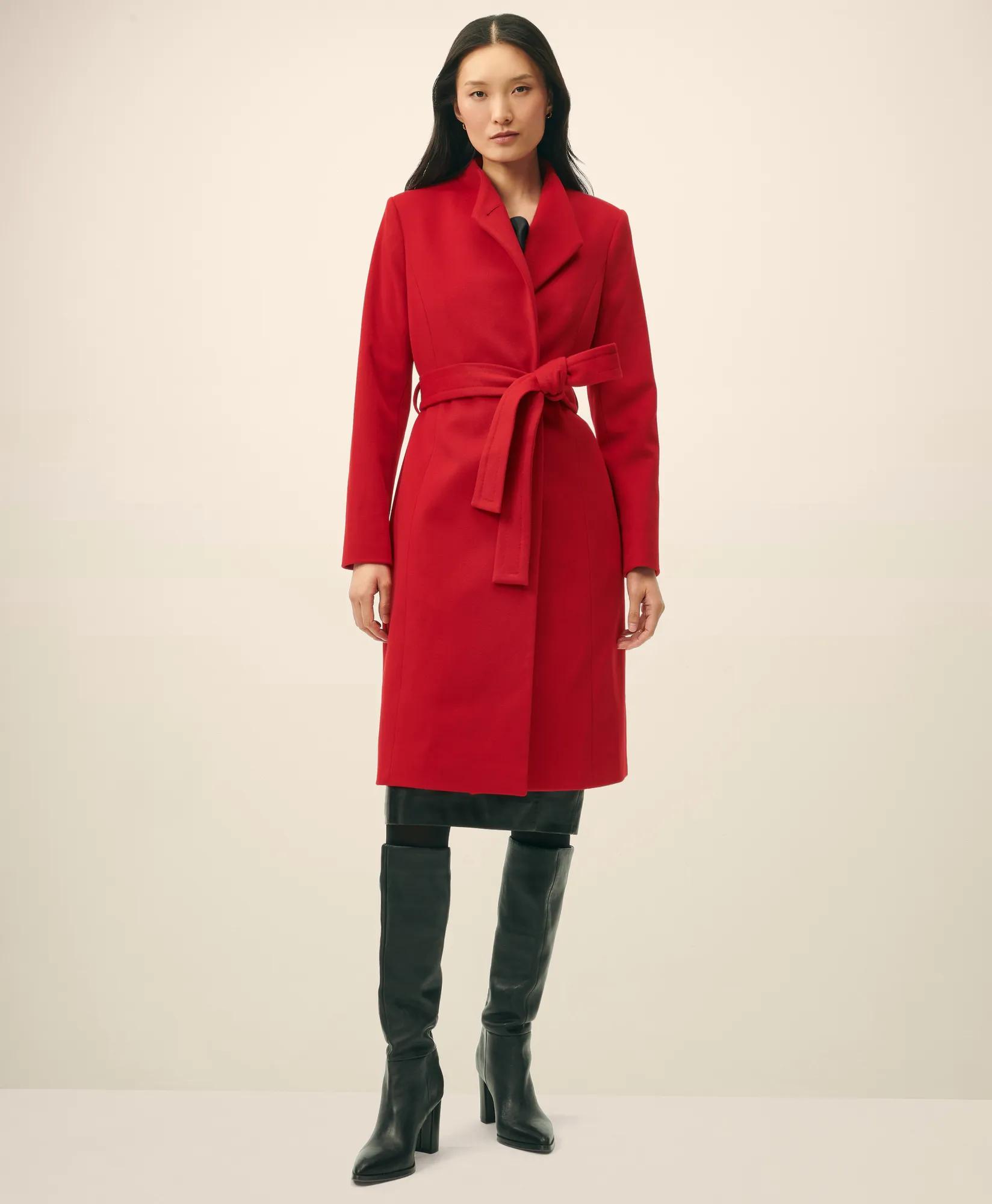 Wrap Coat in Water-Repellent Brushed-Twill Wool secondary