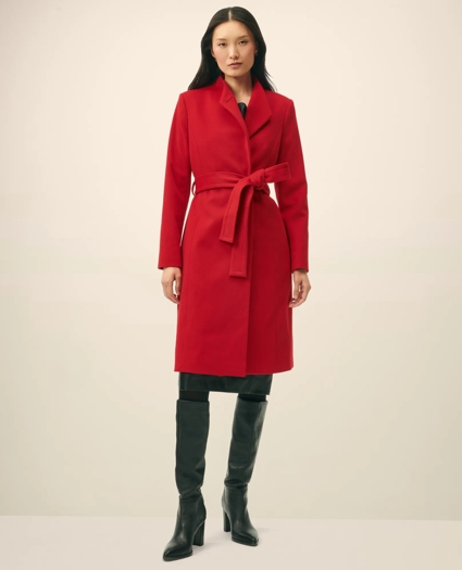 Wrap Coat in Water-Repellent Brushed-Twill Wool, image 2