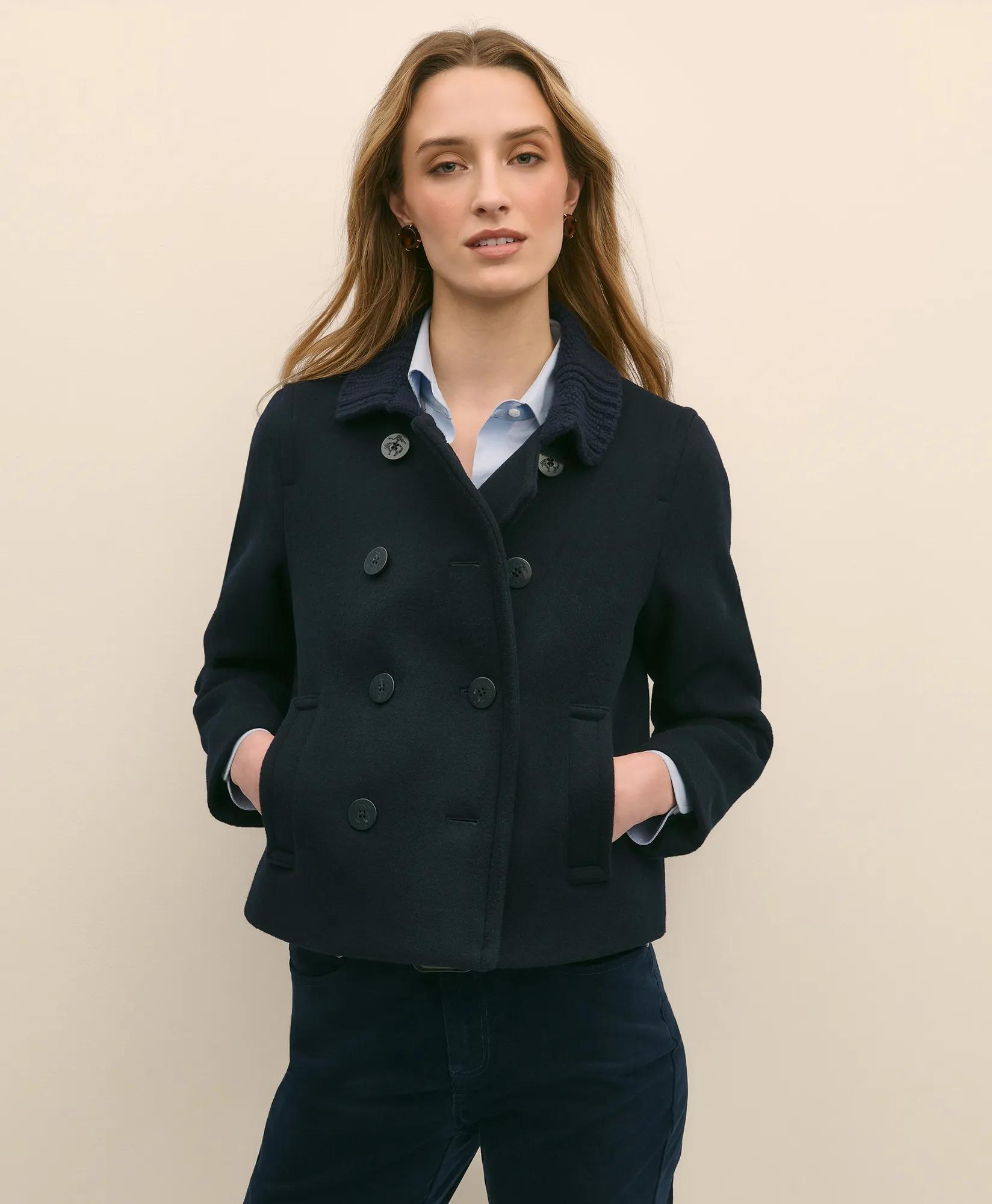 Wool Cropped Peacoat With Sweater Collar primary