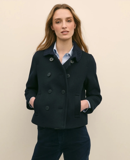 Wool Cropped Peacoat With Sweater Collar, image 1