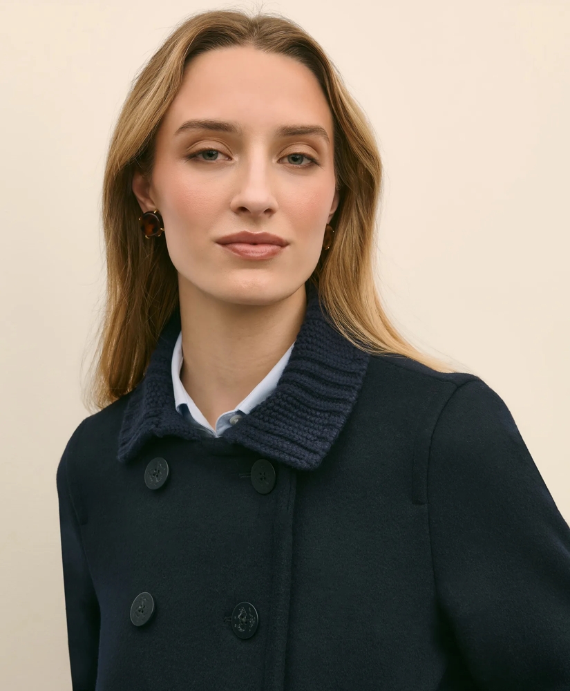 Wool Cropped Peacoat With Sweater Collar, image 3