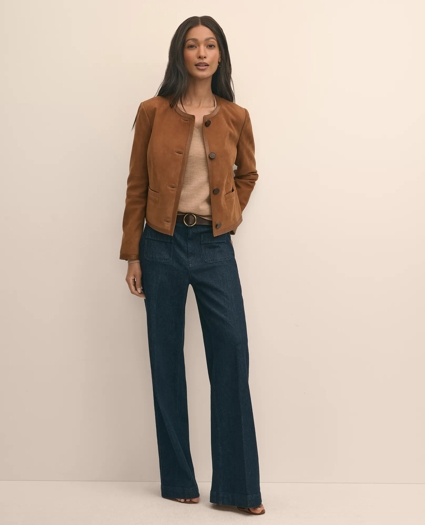 Suede Cropped Jacket With Leather Trim, image 2