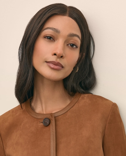 Suede Cropped Jacket With Leather Trim, image 3