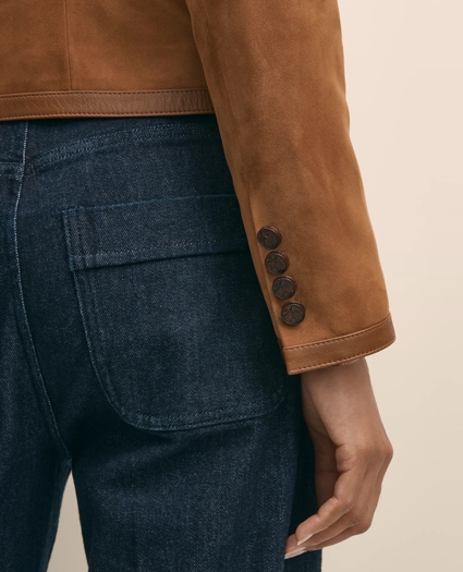 Suede Cropped Jacket With Leather Trim, image 4