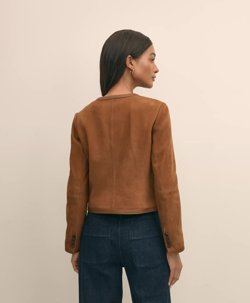 Suede Cropped Jacket With Leather Trim, image 5