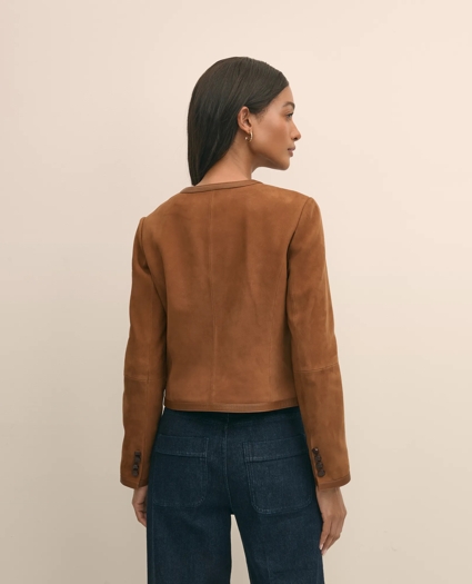 Suede Cropped Jacket With Leather Trim, image 5