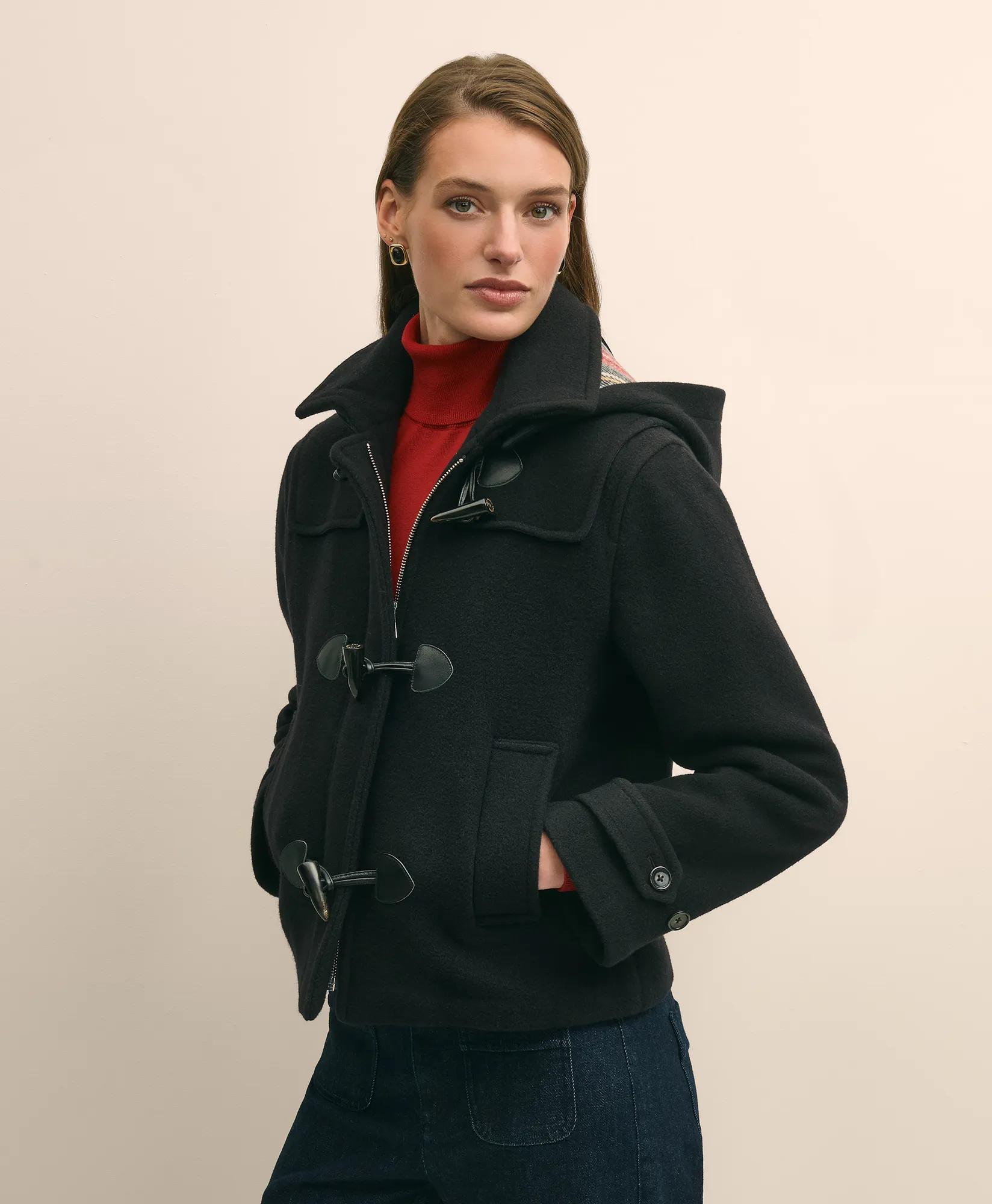 Cropped Wool Toggle Coat With Removable Hood primary