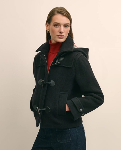 Cropped Wool Toggle Coat With Removable Hood, image 1