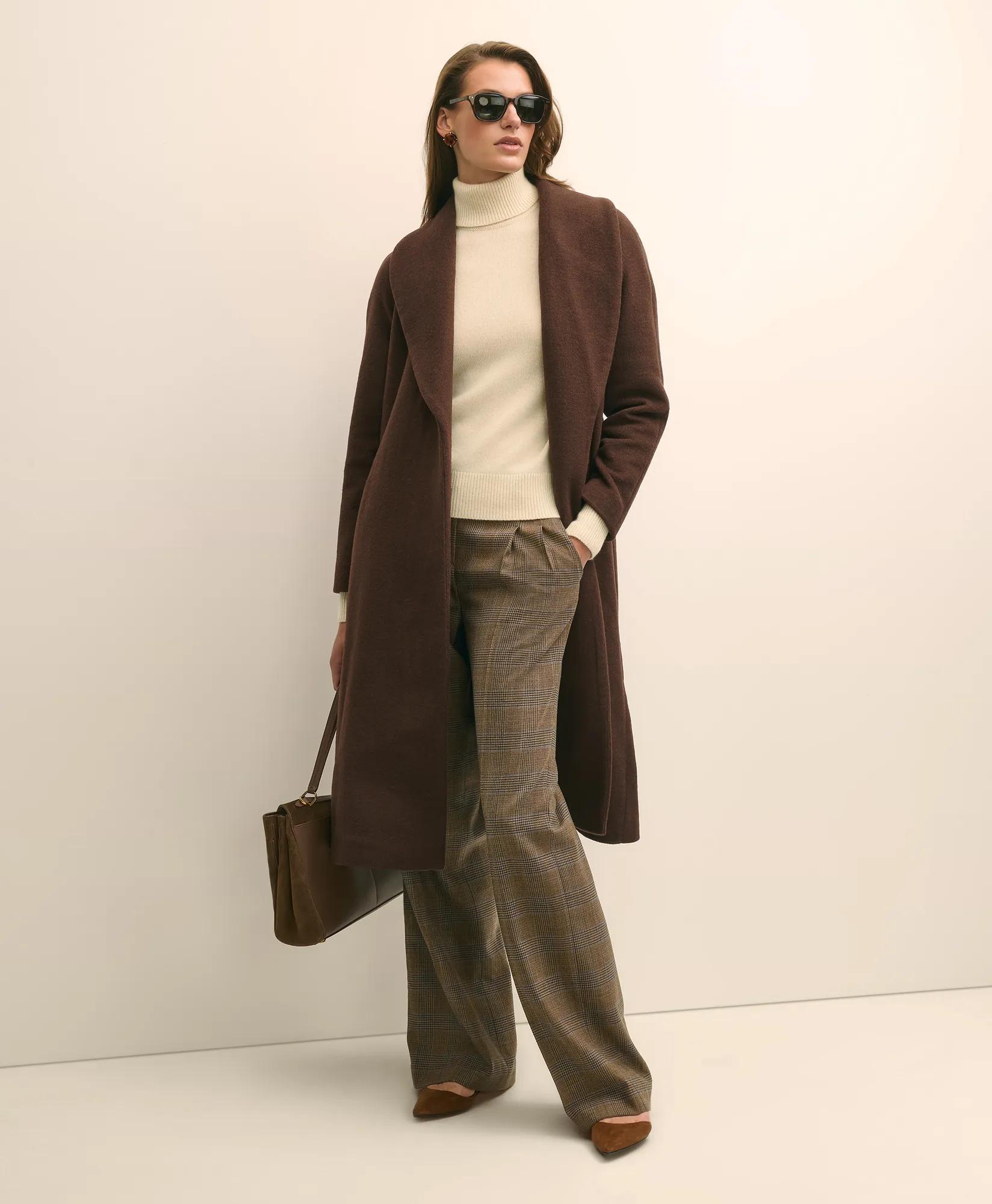 Wool Blend Shawl-Collar Wrap Coat primary