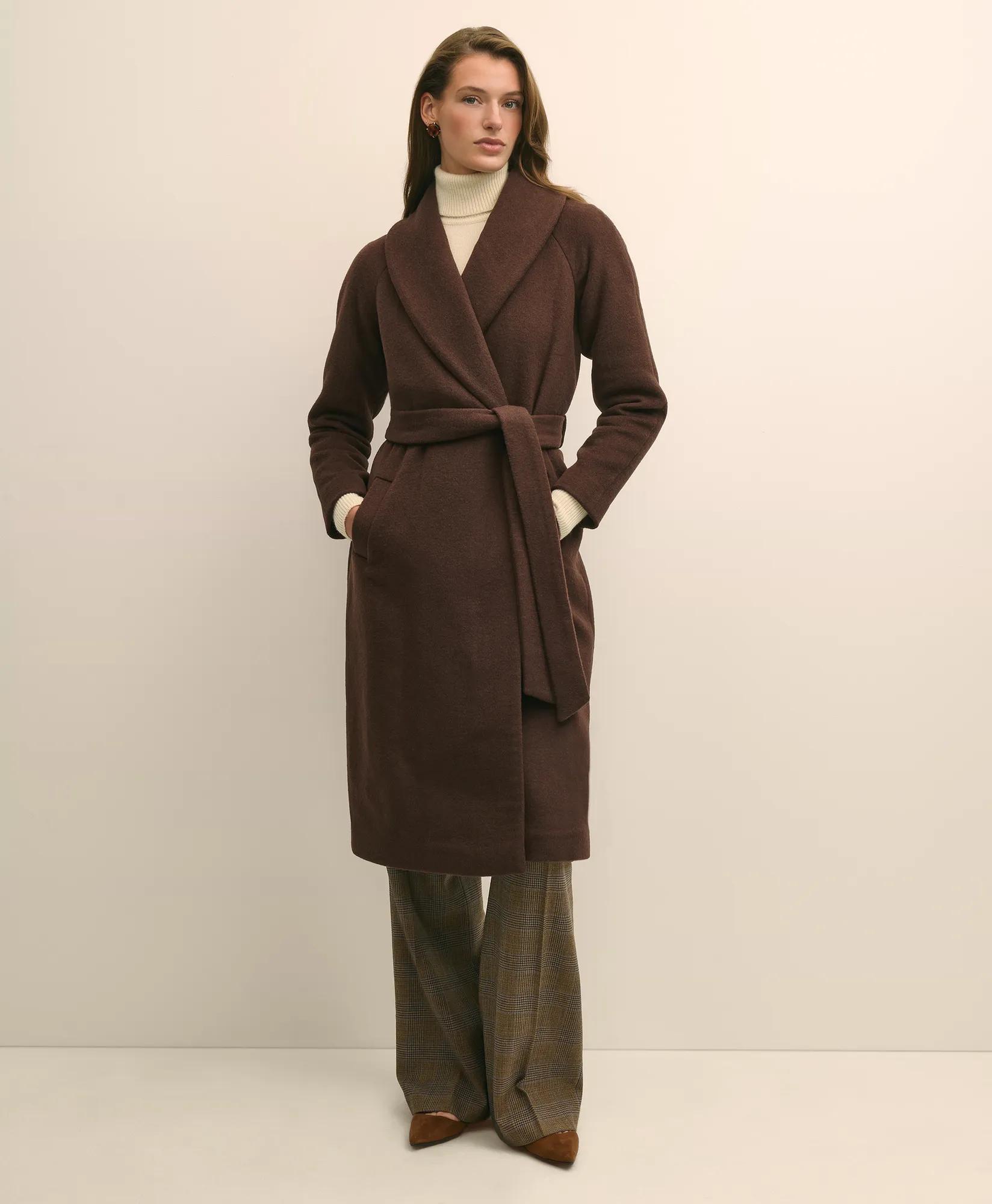 Wool Blend Shawl-Collar Wrap Coat secondary