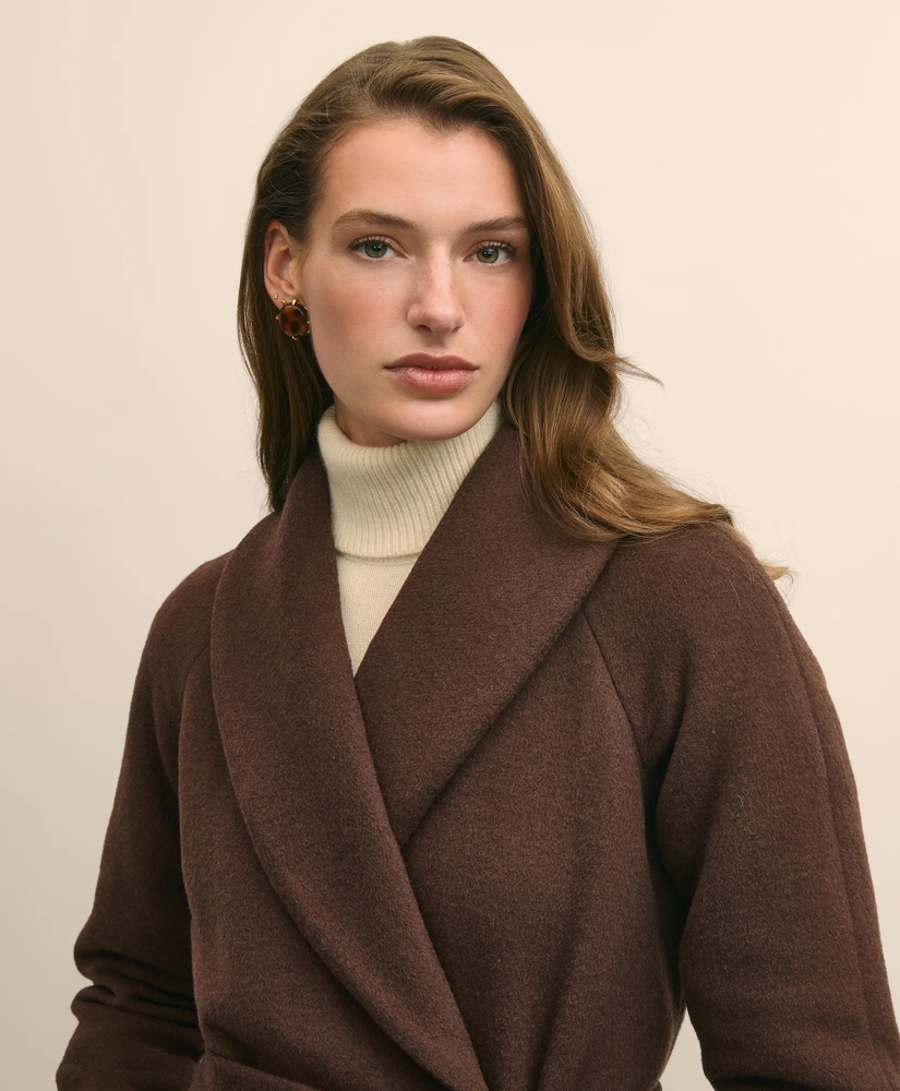 Wool Blend Shawl-Collar Wrap Coat, image 3