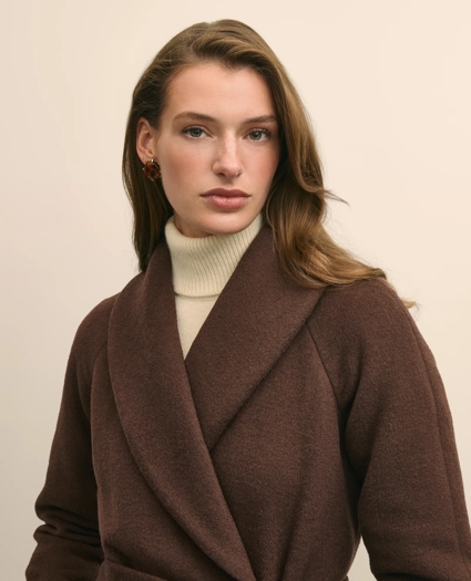 Wool Blend Shawl-Collar Wrap Coat, image 3