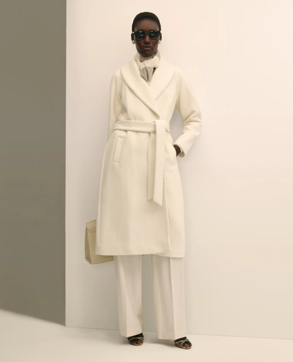 Wool Blend Shawl-Collar Wrap Coat, image 1
