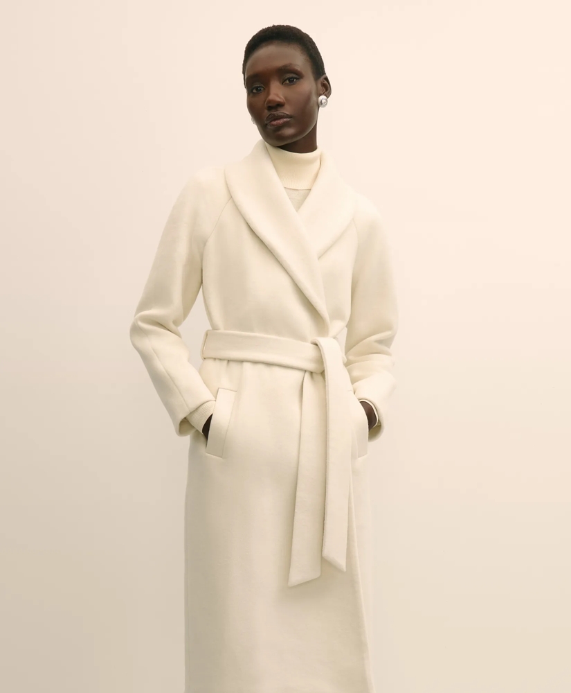 Wool Blend Shawl-Collar Wrap Coat, image 2
