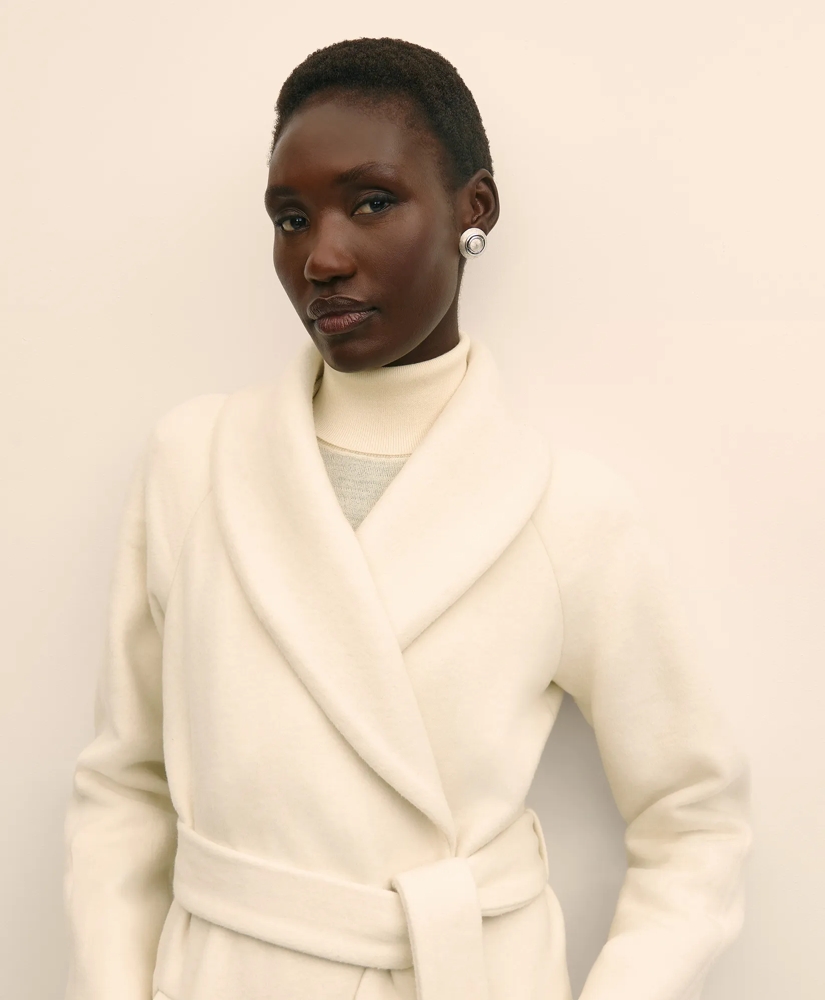 Wool Blend Shawl-Collar Wrap Coat, image 3