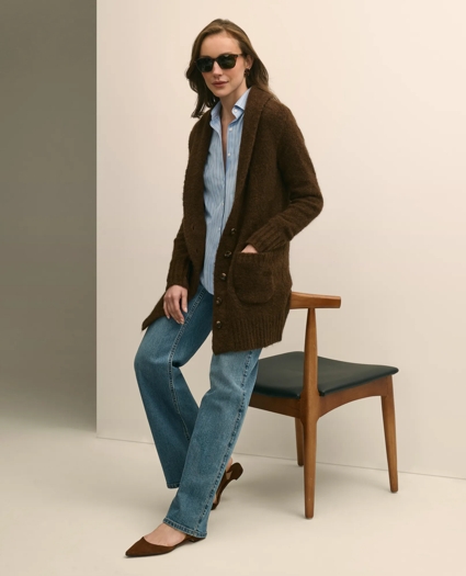 Alpaca-Wool Blend Shawl Collar Tunic Cardigan, image 1