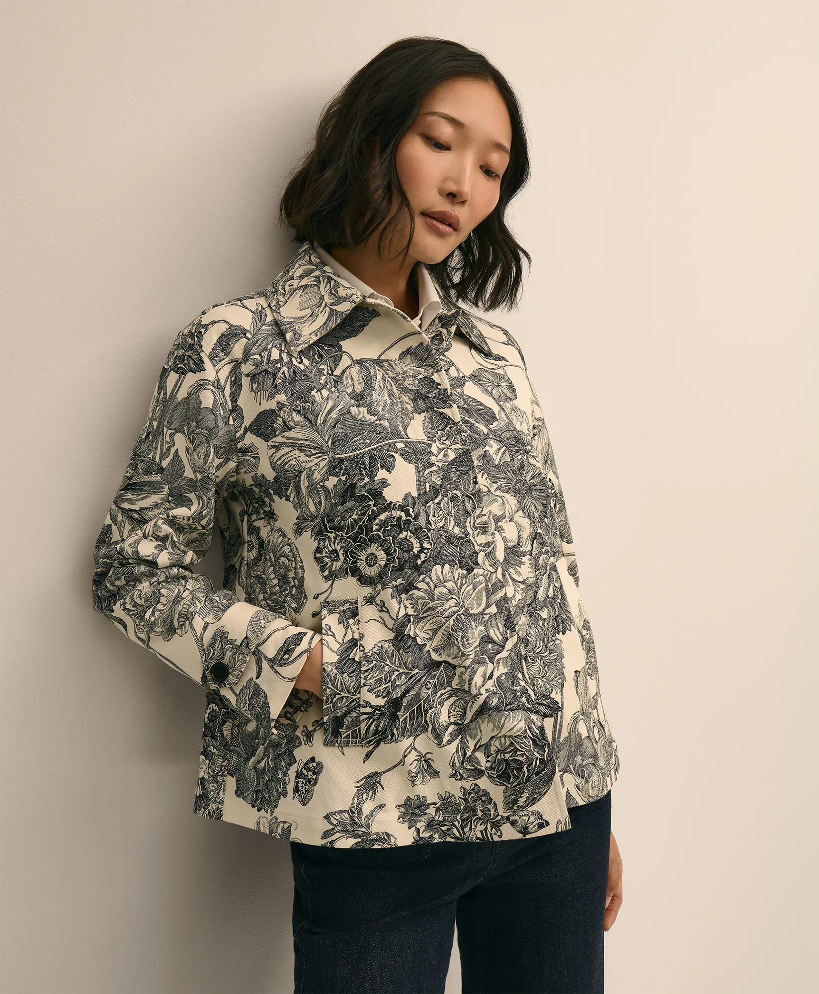 Relaxed Cotton Twill Floral Jacket secondary