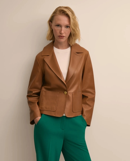 Leather Cropped Tailored Jacket, image 1