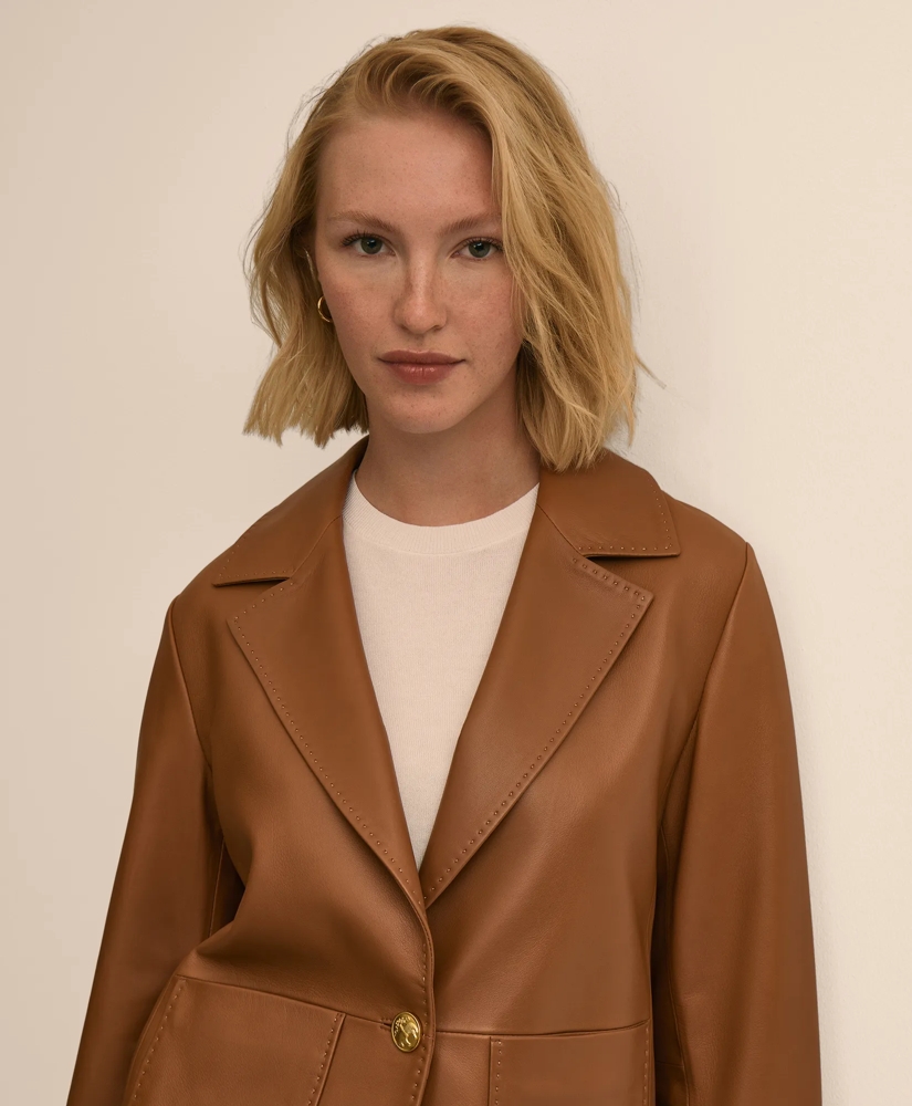 Leather Cropped Tailored Jacket, image 3