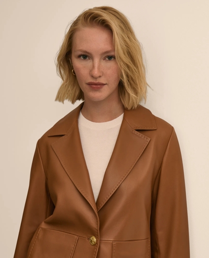 Leather Cropped Tailored Jacket, image 3