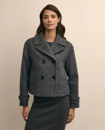 Wool-Blend Cropped Plaid Peacoat, image 1