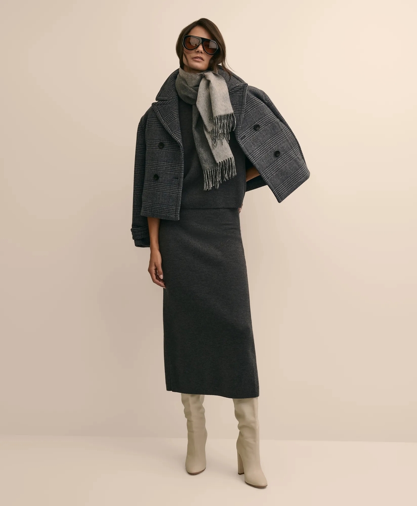 Wool-Blend Cropped Plaid Peacoat, image 2