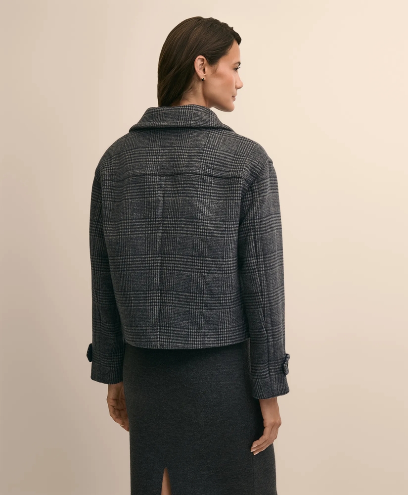 Wool-Blend Cropped Plaid Peacoat, image 4