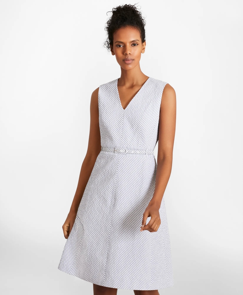 Striped Stretch Cotton Seersucker Dress, image 3
