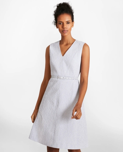 Striped Stretch Cotton Seersucker Dress, image 3