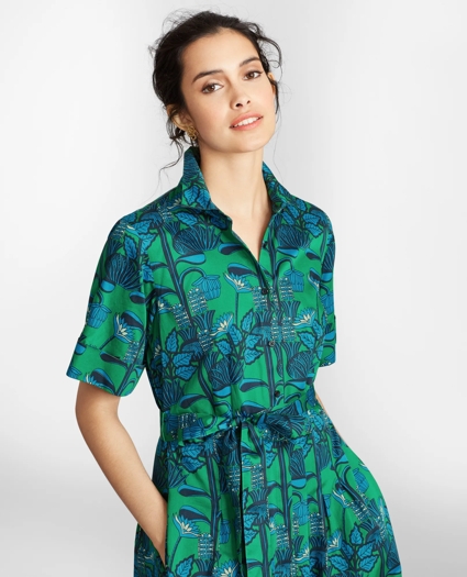 Floral-Print Supima® Cotton Sateen Shirt Dress, image 2