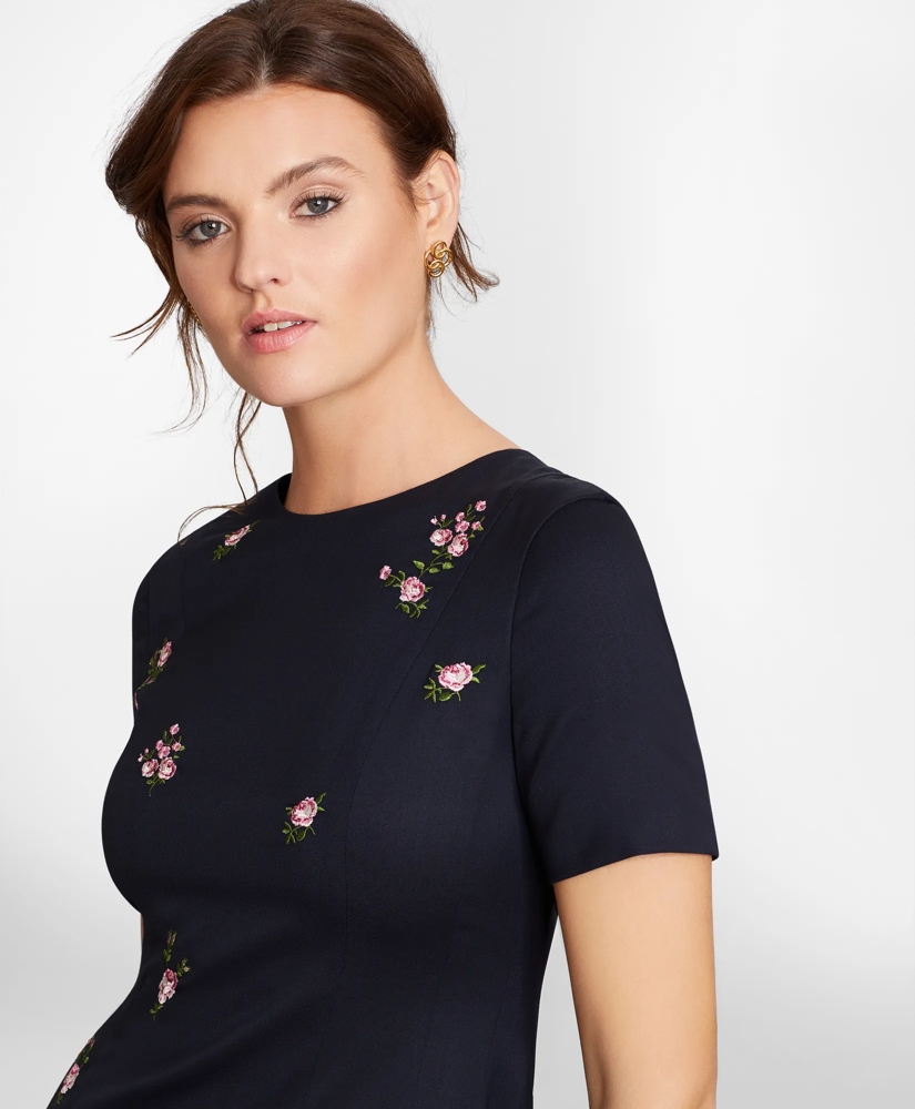 Floral-Embroidered Stretch Wool Dress, image 2