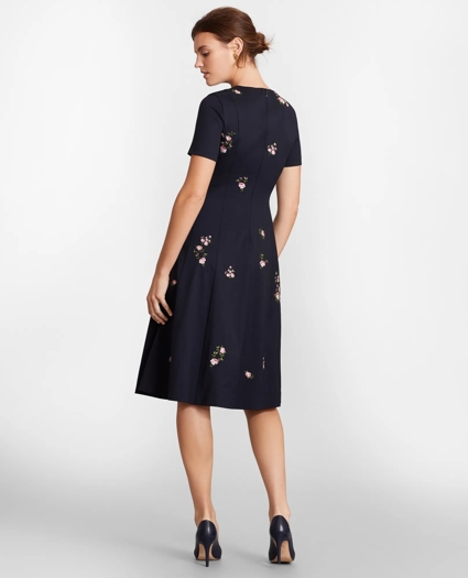 Floral-Embroidered Stretch Wool Dress, image 4