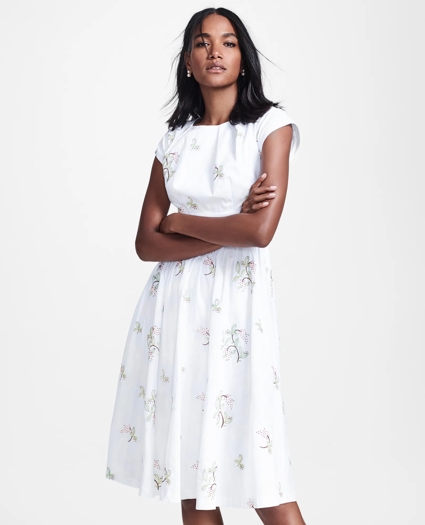 Floral-Embroidered Plaid Jacquard Cotton Dress, image 1
