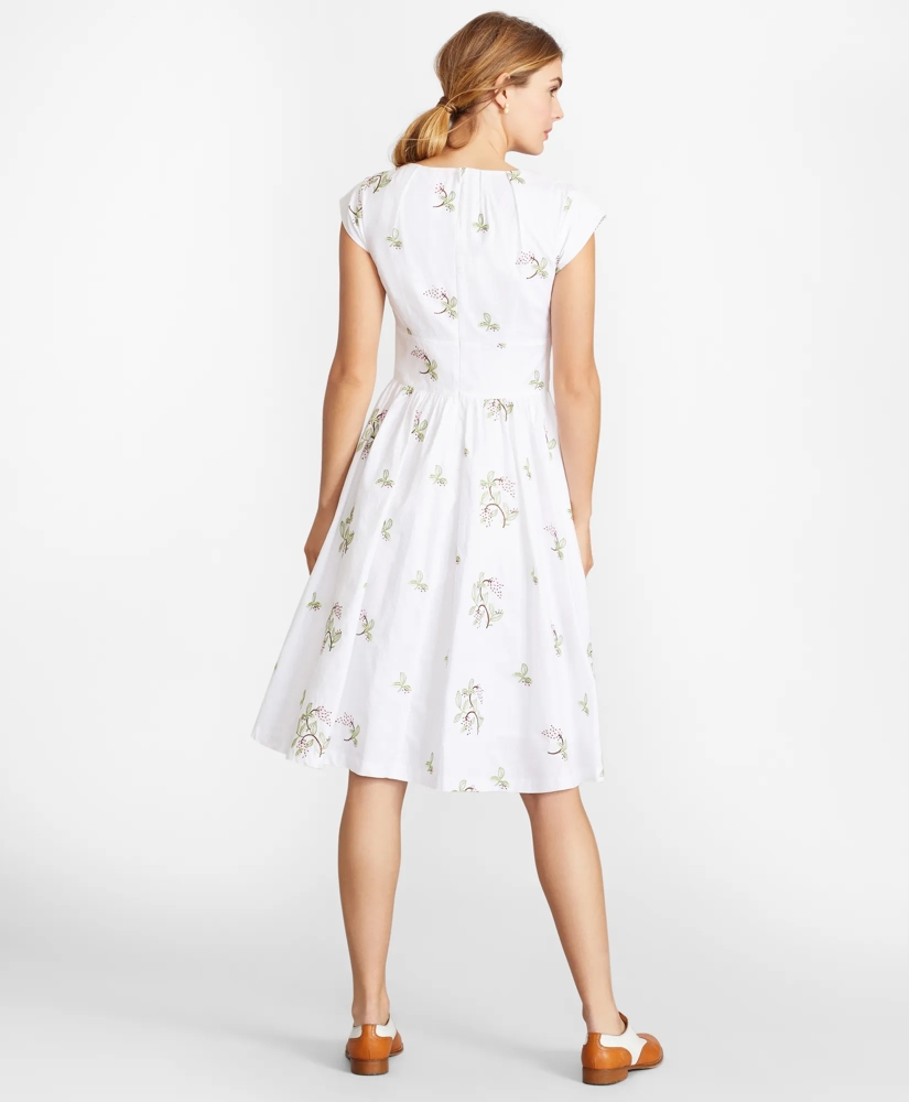 Floral-Embroidered Plaid Jacquard Cotton Dress, image 4