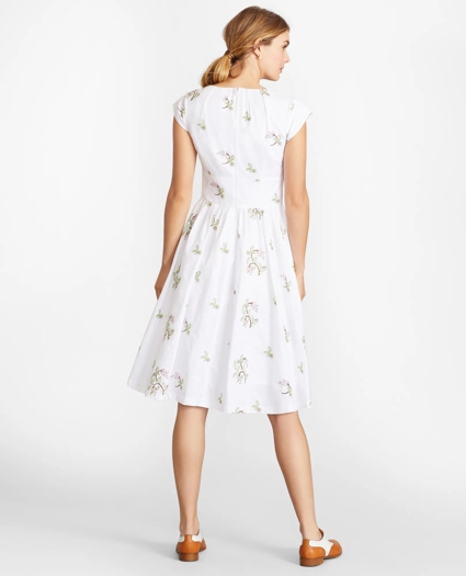 Floral-Embroidered Plaid Jacquard Cotton Dress, image 4