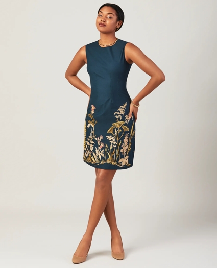 Floral-Embroidered Stretch Cotton Canvas Shift Dress, image 1