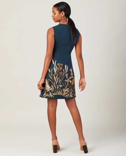 Floral-Embroidered Stretch Cotton Canvas Shift Dress, image 2