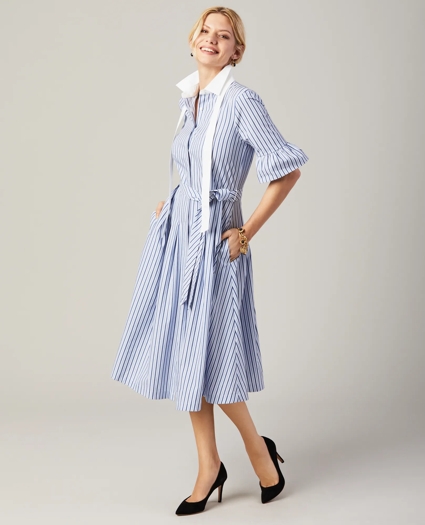 Striped Bell-Sleeve Shirt Dress, image 1