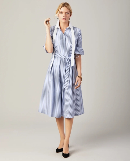 Striped Bell-Sleeve Shirt Dress, image 2