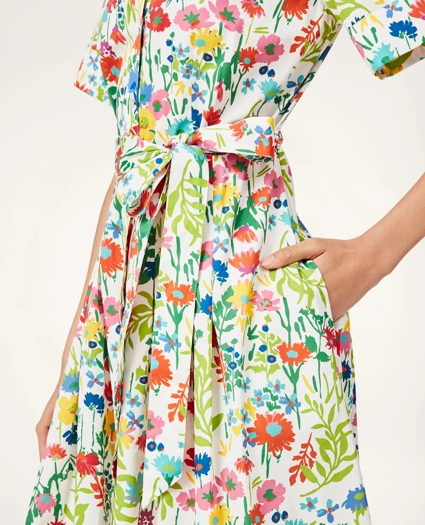 Floral-Print Cotton Sateen Shirt Dress, image 2