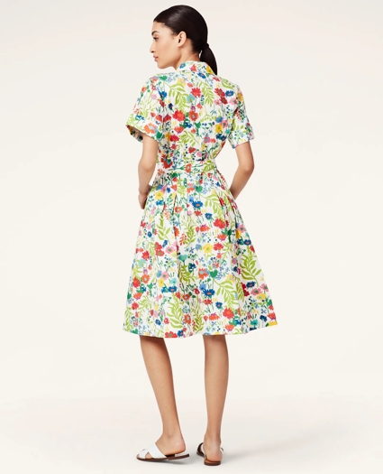 Floral-Print Cotton Sateen Shirt Dress, image 3