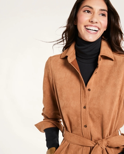 Microsuede Belted Shirt Dress, image 2