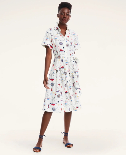 Belted Cotton Nautical Shirt Dress, image 1