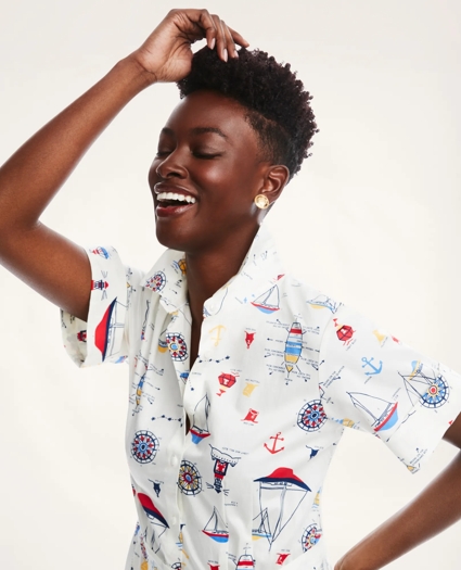 Belted Cotton Nautical Shirt Dress, image 2