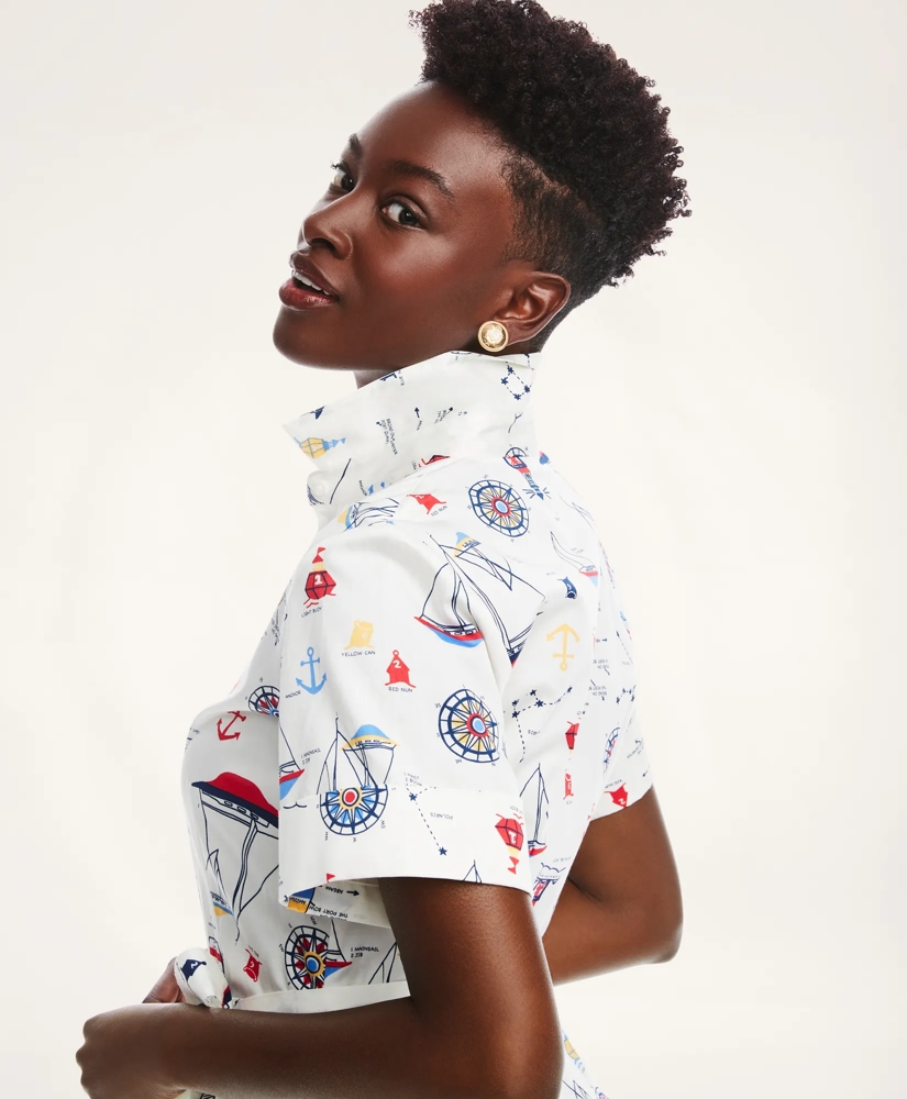 Belted Cotton Nautical Shirt Dress, image 3