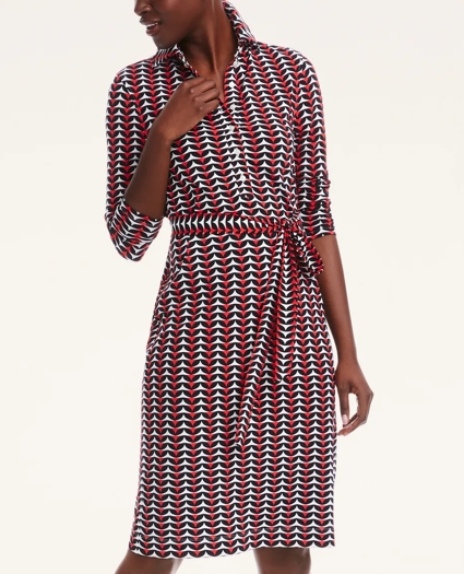Knit Jersey Printed Half Placket Shirt Dress, image 1