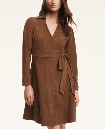 Faux Suede Herringbone Wrap Dress, image 1