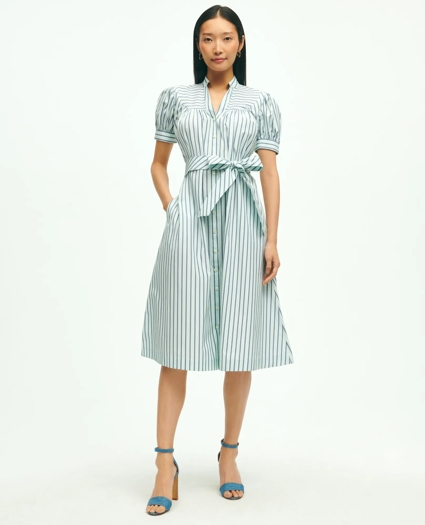 Supima® Cotton Fit & Flare Stripe Shirt Dress, image 1